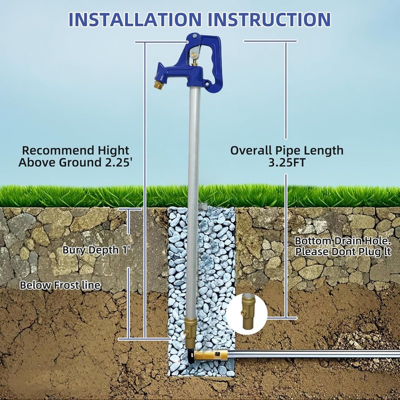Frost Proof Yard Hydrant, 3.25FT Freezeless Frost Proof Hydrant, Water