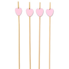 BambooMN - Decorative Pink Heart Bamboo Food & Drink Picks Skewers - 3.9" (10cm) - 300pcs