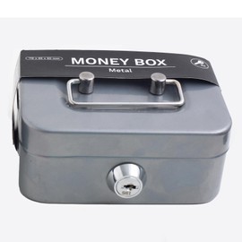 Small Cash Box, Small Safe, Cash Box with 2 Keys, Lockable, Safe, Tip Cash, Cash Box for Coins and Notes, 11.5 x 8.5 x 5.8 cm (Grey)