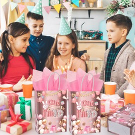 TAKEALOOKO 10th Birthday Gifts Bags - 16 Pcs Peace Out Single Digits I'm 10 Gift Bag with Tissue Paper, Rose Pink Gold Goodies Bag for Girls 10 Years Old Party Favors