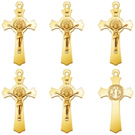 10Pcs Metal Saint Benedict Medals Cross Charm Rosary Center INRI Crucifix Pendant Beads DIY Catholic Jewelry Gifts Necklace Keychain for Men Women (Gold)