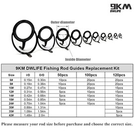 9KM DWLIFE Fishing Rod Tip Guide Repair Kit Pole Replacement Stainless Steel Ceramic Ring Saltwater Freshwater Mixed Size in a Box(Small - 50pcs)