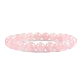 Cherry Tree Collection Natural Semi Precious Gemstone Beaded Stretch Bracelet 8mm Round Beads 7" (Madagascar Rose Quartz)