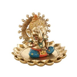 Deco 79 Resin Ganesh Decorative Sculpture Home Decor Statue with Lotus Plate and Colorful Dresswear, Accent Figurine 7" x 7" x 5", Gold