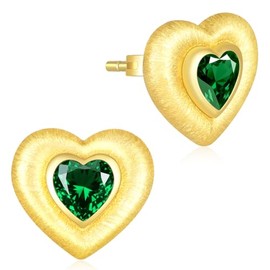 LEONIDS 14K Gold Love Heart Earrings for Women | 1Carat Lab-Grown Emerald Stud Earrings with Hairline Detailing | 925 Sterling Silver Jewelry Birthday Gifts for Her
