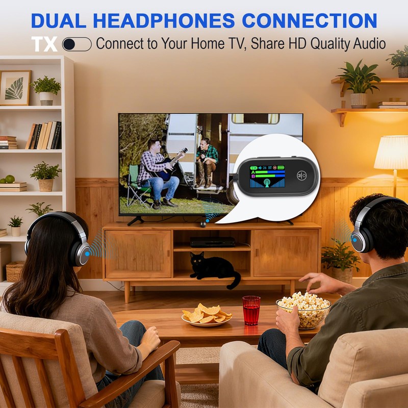 Bluetooth 5.4 Transmitter Receiver, 2-in-1 Adapter with Display