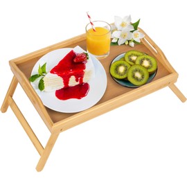 Bed Tray Table Folding Legs with Handles Breakfast Food Tray for Sofa,Bed,Eating,Drawing,Platters Serving Lap Desk Snack Tray (Bamboo Medium)