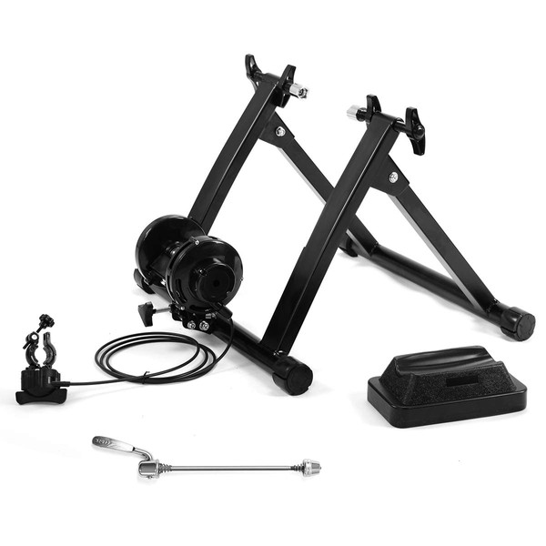 Giantex Steel Bike Trainer Stand, Indoor Bicycle Exercise Magnetic Stand w/ 8 Levels of Resistance, Bike Stationary Workout Trainer Stand,Black