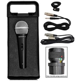 Rockville RMC-XLR Wired Dynamic Microphone, Full Metal Body, M-56 Cartridge, (2) 10 Ft OFC Cables, Mic Clip & Case, for DJs, Karaoke, and Live Performances