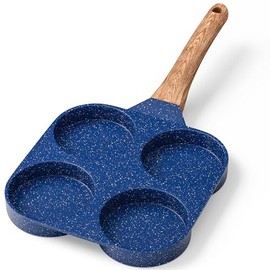 4-Cup Nonstick Frying Egg Pan Blue Marble, Granite Pancake Pan, PFOS & PFOA-Free, Die-Cast Aluminum with Heat-Resistant Handle, 500°F Oven Safe, Compatible with Induction, Gas & Electric Cooktops