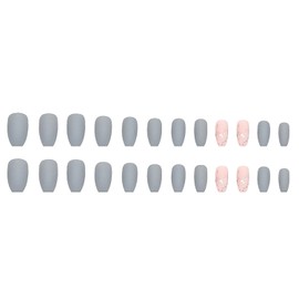 Press on Nails Medium Coffin SWEKKE Fake Nails Gray Full Cover Pink Gradient False Nails with Designs Glitter Glue on Nails Stick on Nails Matte Artificial Acrylic Nails for Women Girls 24 Pcs