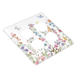 Yamxbfa Decorative Outlet Covers Rustic Colorful Butterfly Wild Flowers Pink Floral 2 Gang Wall Plate Double Duplex Receptacle Light Switch Plate Covers Jumbo Dual Electrical GFCI Switch Cover Plate