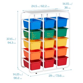 ECR4Kids 5-Tier Storage Rack with 15 Cubby Bins 5x3, Multipurpose Organization, Assorted