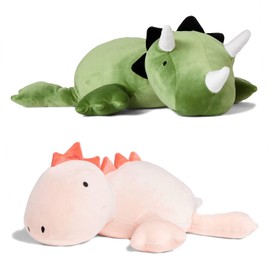 KOWSI® 1.4 LB Weighted Stuffed Stegosaurus Animals - 16 Inch Squished Long Dinosaur Jumbo Pillow - Soft Pink Dino Stuffed Animal Toy - Lumbar Back Cushion Soothing for Kids Adults (Stegosaurus)