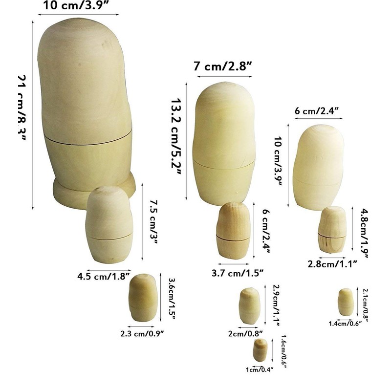 Boerni Set of 10 DIY Unpainted Nesting Dolls Toddler Paint