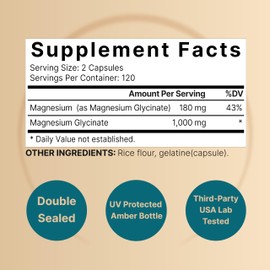 NatureBell Magnesium Glycinate 1,000mg, 240 Capsules | 500mg per Capsule | 100% Chelated & Purified | Sleep, Muscle & Nerve Support | Non-GMO, Gluten-Free