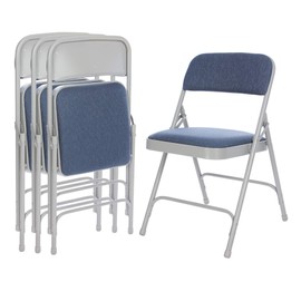 OEF Furnishings Deluxe Fabric Upholstered Double Hinge Premium Folding Chairs, Blue/Grey
