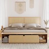 GarveeHome Natural Rattan Full Size Bed Frame with Sliding Barn