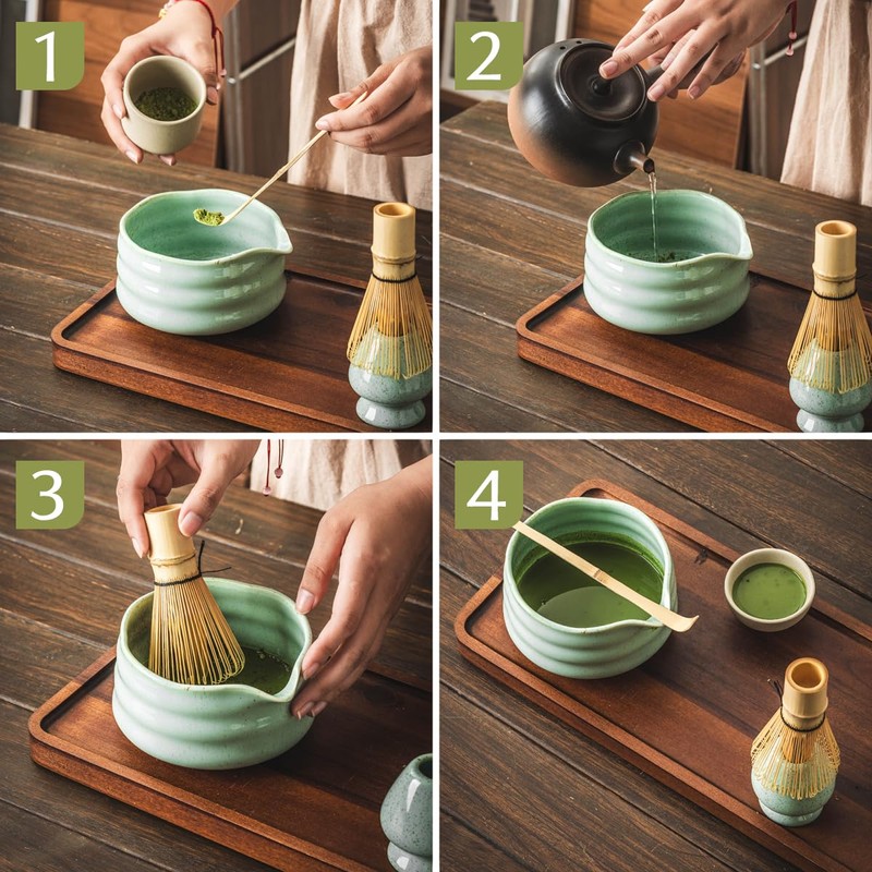 4Pcs Matcha Whisk Set， Matcha Set with Bamboo Matcha Whisk,