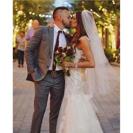 Funyrich 1 Tier Bridal Wedding Veil 118" Cathedral Bride Veils with Comb and Cut Edge