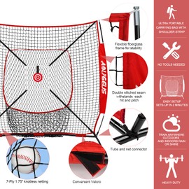 AOLIGEIJS 6'X6' Baseball Softball Practice Net,Pitching Net,Batting Net,with Baseball Tee,Bonus Strike Zone,Target and Bow Frame,for Hitting,Pitching,Catching