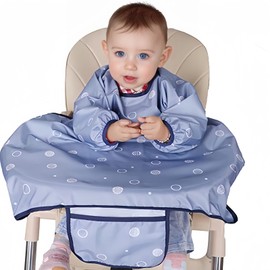 MOTEERLLU Coverall Baby Feeding Bib for Eating,Long Sleeves Bib Attaches to Highchair and Table,Weaning Bibs