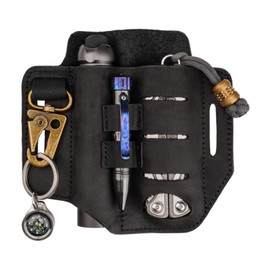 VIPERADE PJ13 Plus Leather EDC Leather Sheath Bag Organiser Leather Tactical Multitool Holder Leather Bag with Belt Loop Pen Holder for Torch Tools Outdoor Camping Mini Tools Black