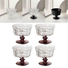 Boxonly Red Base High-Stem Ice Cream Cups (Set of 4) - Handmade Glassware for Ice Cream, Yogurt, and Desserts