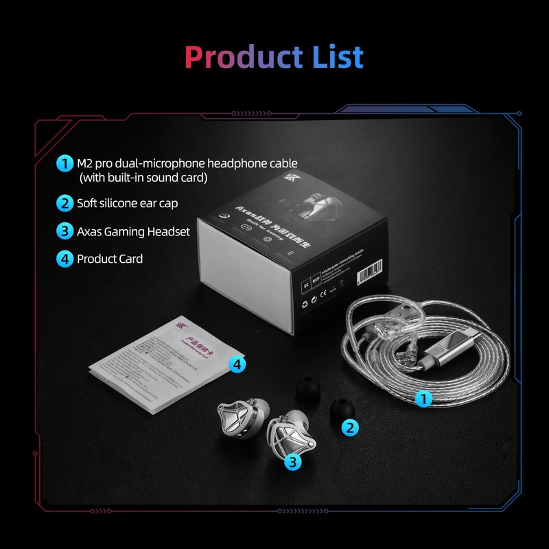 KZ Axas USB-C Gaming Earbuds with Mic, FPS IEM, 4