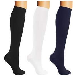 Bevigorio Compression Socks for Women and Men Circulation 20-30 mmHg Support for Nurses Athletic Running Hiking Travel Knee highs 3pairblackwhitenavy S/M