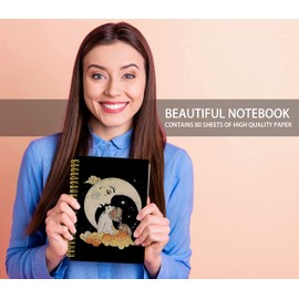 Woman Kissing Crescent Moon Tarot Witchy Mystical Celestial Lined Hardcover Spiral Notebook Journal 5.5×8.3 Inch,College Ruled Notebook for Work Notes Journaling,Gifts for Tarot Astrology Lovers