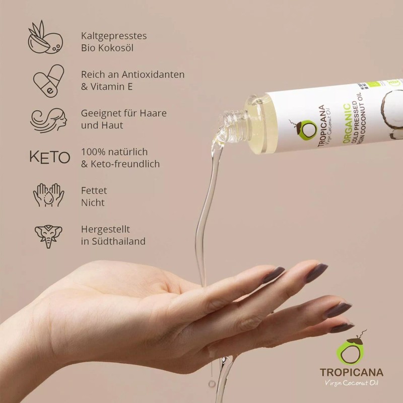 Tropicana 100% Organic Cold-Pressed Virgin Coconut Oil 100 ml 3.38