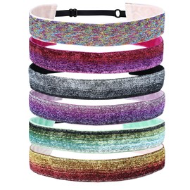 Gabrella 6 Pcs Glitter Headbands for Girls Hair, Adjustable Non-Slip Head Bands, Cute Elastic Sparkly Headband, Girl Hair Accessories, Stretchy Shiny Headbands Gifts