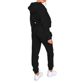 Fixmatti Womens Hooded Jogger Set 2 Piece Outfits Long Sleeve Zip Up Jacket Matching Sweatpants Tracksuit Black L