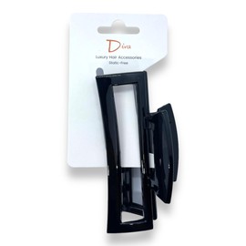 Diva Open Square Premium Claw Clip | 11.5CM / 4.5 INCH | Quality Materials | Amber & Gold Tortoiseshll, Black | All Hair Types Thick & Thin | Durable Grip & Secure Hold (Black)