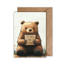 WBdesignz Apology Card with Envelope - Regret Card Bear with Sign Teddy Bear Tut-Mir Sorry Card Reconciliation (A6)