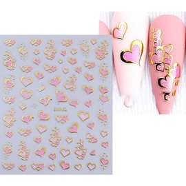 6 Sheets Glitter Heart Nail Stickers for Nail Art, Heart Nail Decals 3D Self-Adhesive Glitter Love Heart Nail Art Stickers Holiday Nail Supplies Charms for Women Girls Valentine's Day Nail Decoration