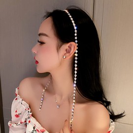 Wiwpar Rhinestone Tassel Headband for Women Girls Sparkly Rhinestone Fake Earrings Hair Chain Hair Hoop Wedding Hair Band Bridal Party Hair Accessories (Style 3)