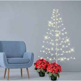 Lighted White Birch Christmas Wall Tree - Indoor/Outdoor LED 3 Feet High - Warm White Lights - Battery Operated with Timer, White Branches