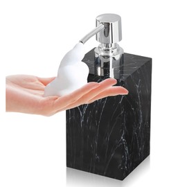 Marble Look Foaming Soap Dispenser, 16.9 oz Refillable Resin Hand Lotion Pump Bottle for Bathroom and Kitchen Countertops (Black)