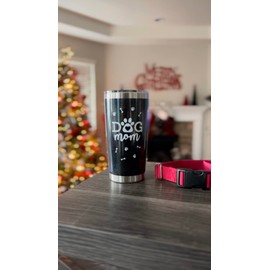 Dog Mom Cup Cute Stainless Steel Animal Themed Vacuum Insulated Double Wall Travel Tumbler with Slide Lid Best Women Gifts for Dog Lovers 20 OZ (Black Glitter)