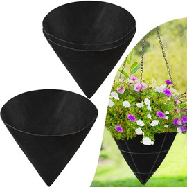 3PCS 14 Inch Cone Shaped Planter Basket Liners Fabric Hanging Plant Liners Non-Woven Planter Liners Black Felt Liners Replacement Inserts for Flower Hanging Baskets Outdoor Plants - Avoid Bird Nesting