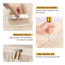 Minicoco Duvet Storage Bags with Zips Self Compression Storage Bags for Comforters, Pillows, Clothes, Bedding (Beige, 2Pcs M)