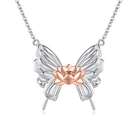 TANGPOET Butterfly Necklace 925 Sterling Silver Rose Gold Lotus Flower Pendant, Birthday Jewellery Gifts for Women Ladies Girls