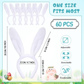Jutom 60 Pcs Easter Bunny Ears Headband Plush Bunny Ears Cute Rabbit Ears Hairband Bunny Hair Hoop Fluffy Cosplay Costume Accessory for Adults Women Kid Girl Birthday Easter Party Favor (White)