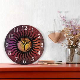 senya - Reloj de Pared Redondo con diseño de Llamas y Cactus, diseño de Cactus, silencioso, Pintura al óleo, decoración para el hogar, Oficina, Escuela, Reloj, Classic, Color 2, Una Talla