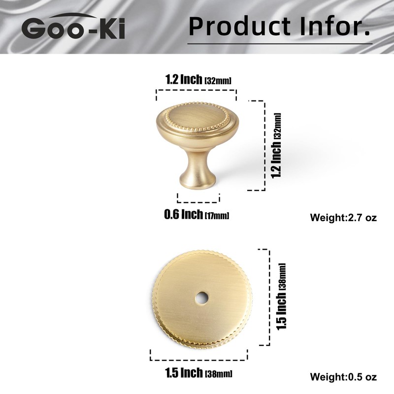 Goo-Ki 6 Pack Cabinet Knobs with Spacer Champagne Bronze Drawer