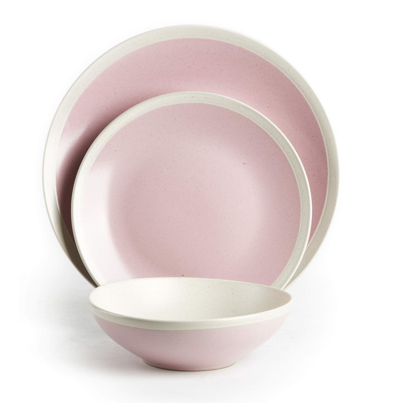 HomeVss Rock Ridge Speckled Stoneware Dinnerware Set (18pc Set, Pink