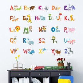 DECOWALL DA-1503A Colorful Animal Alphabet ABC Kids Wall Stickers Peel and Stick Decals Removable Nursery Bedroom Living Room Art Murals (Medium)
