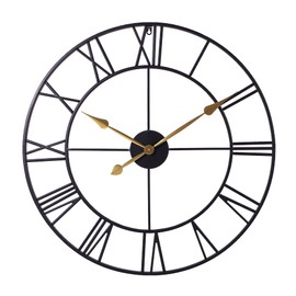INFINITY TIME Oversized Metal Wall Clock, 30 Inch Classic Open Face Clock with Roman Numerals,Black Metal Home Decor Clock for Living Room, Bedroom, Kitchen(Gold Hands)